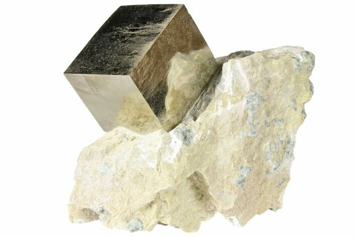 Shiny, Natural Pyrite Cube In Rock - Navajun, Spain #118258